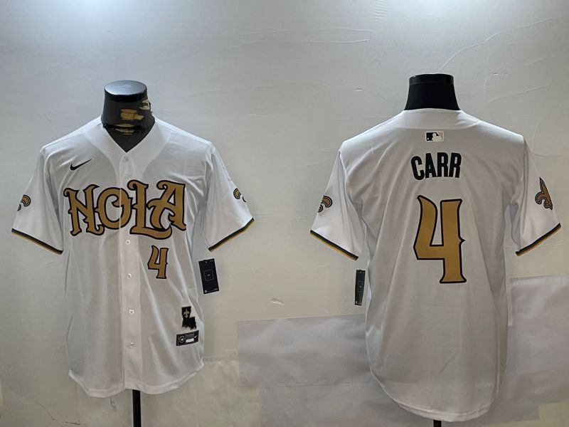 Men New Orleans Saints #4 Carr White Joint Name 2024 Nike Limited NFL Jersey style 1